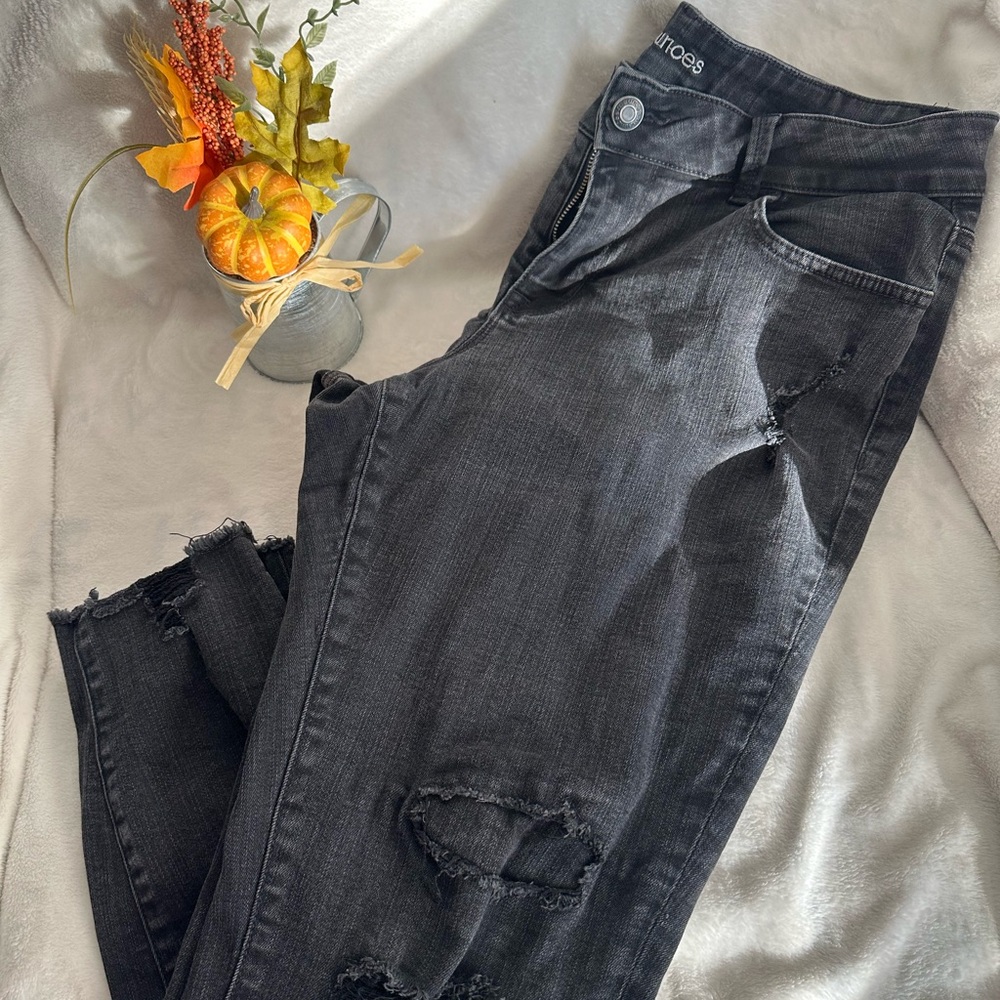Maurices Black Charcoal Distressed Skinny Jeans